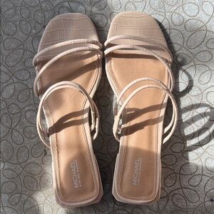 Michael Shannon Cream Croc-Embossed Strappy Square-Toe Sandals